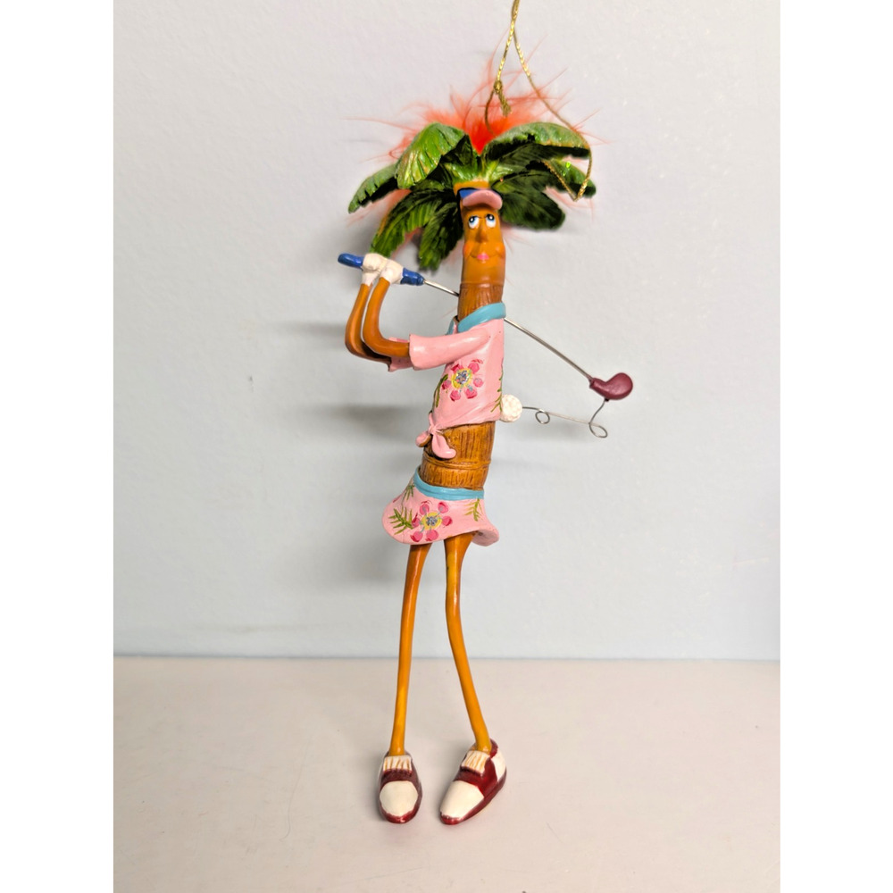 Palm Tree Lady Golfer Ornament Whimsical Tropical 7.5" Tall